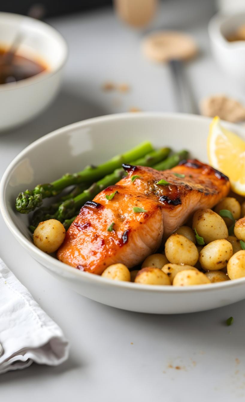 Airfryer-Lachs mit Gnocchi und grünem Spargel