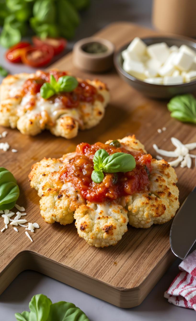 Überbackene Blumenkohlsteaks mit Tomatensauce