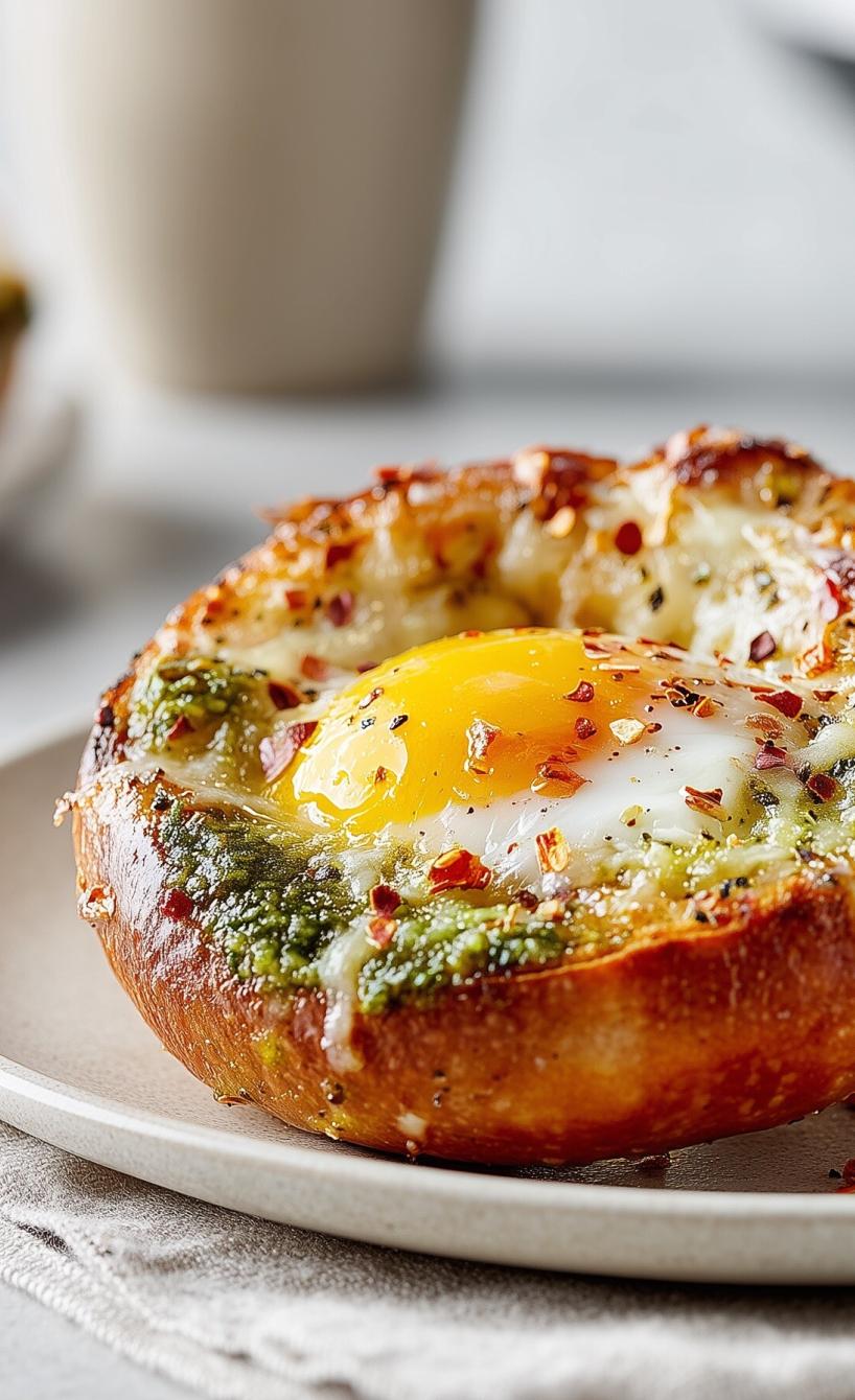 Knuspriger Bagel mit Ei und Pesto