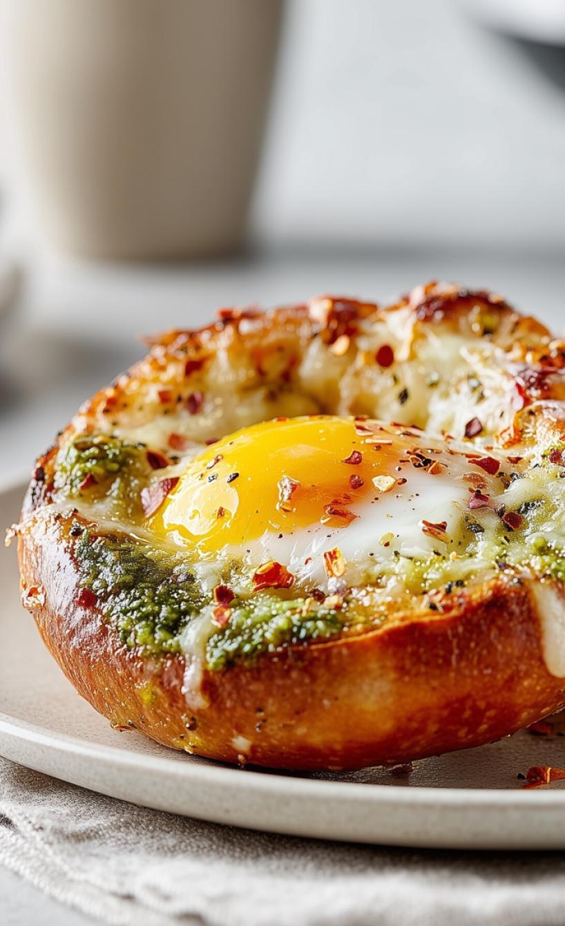 Knuspriger Bagel mit Ei und Pesto