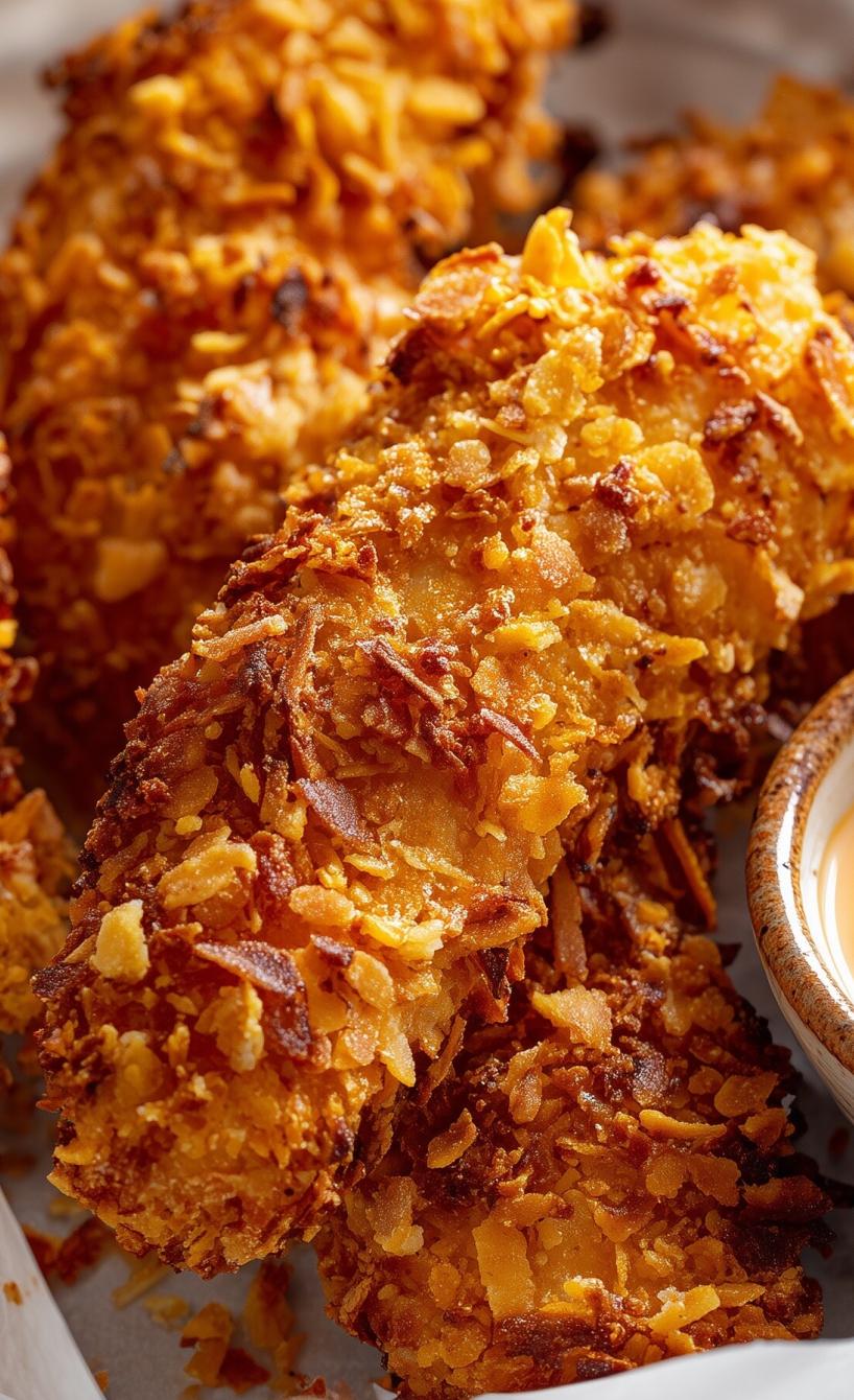Knusprige Hähnchensticks in Cornflakespanade
