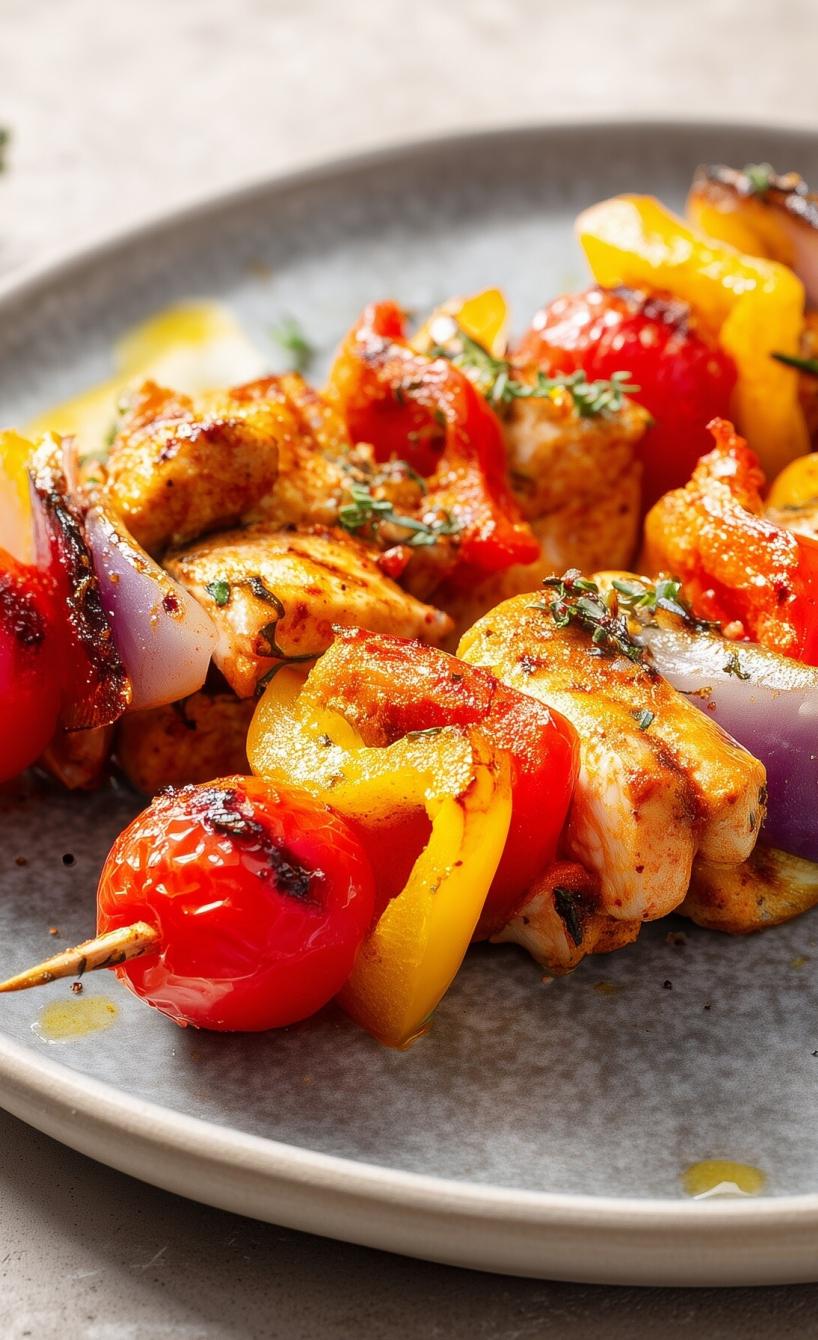 Schnelle Hähnchenspieße mit Gemüse