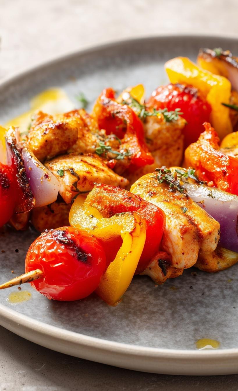 Schnelle Hähnchenspieße mit Gemüse