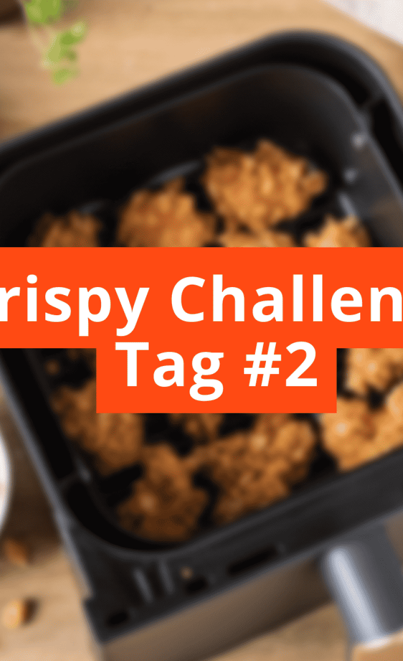 Airfryer Korb in unschärfe mit Crispy Challange Schriftzug