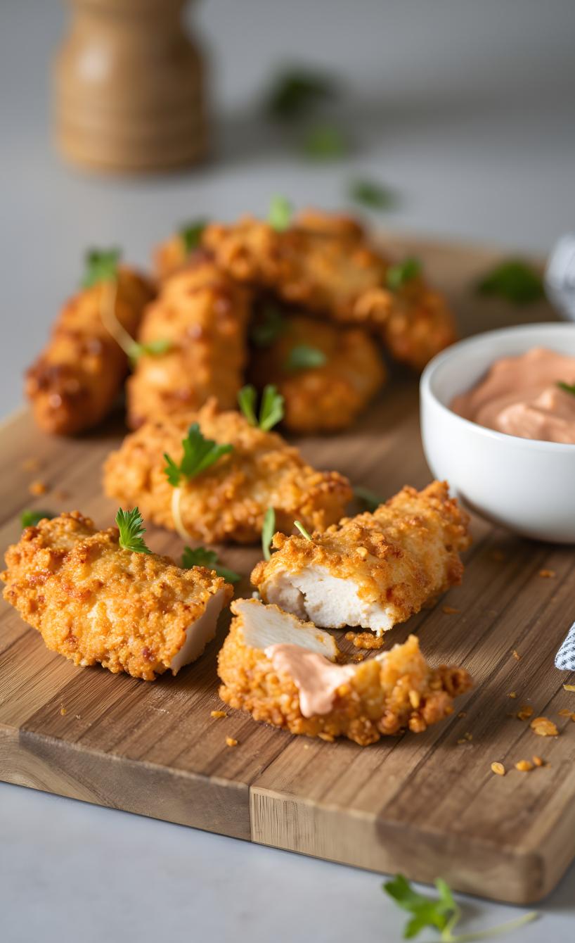 Knusprige Hähnchenstreifen mit Sriracha-Mayo