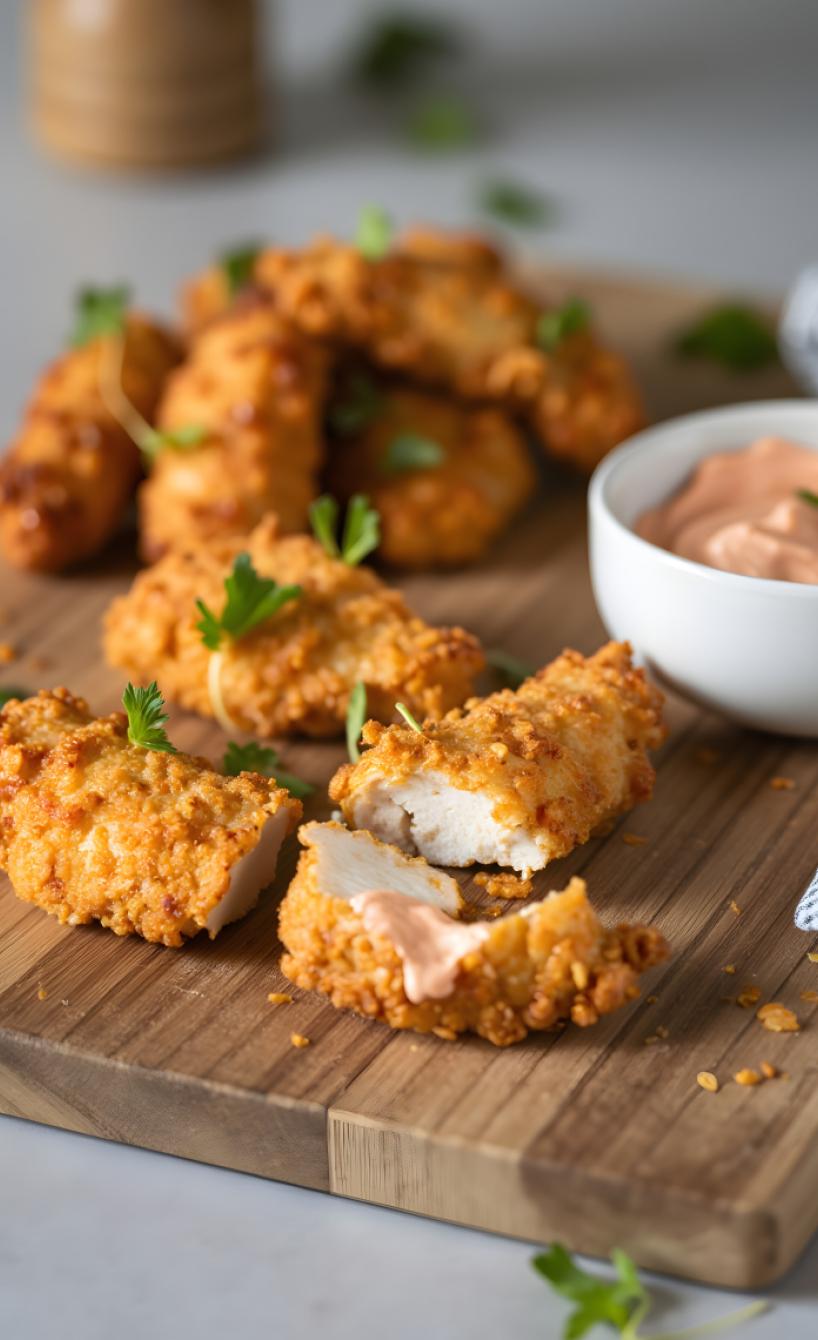 Knusprige Hähnchenstreifen mit Sriracha-Mayo