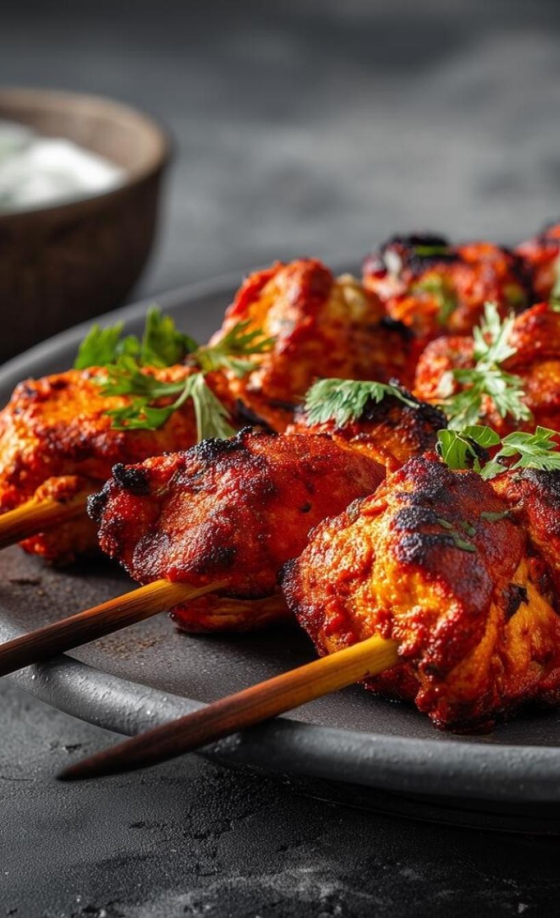 Indische Tandoori Hähnchen-Spieße