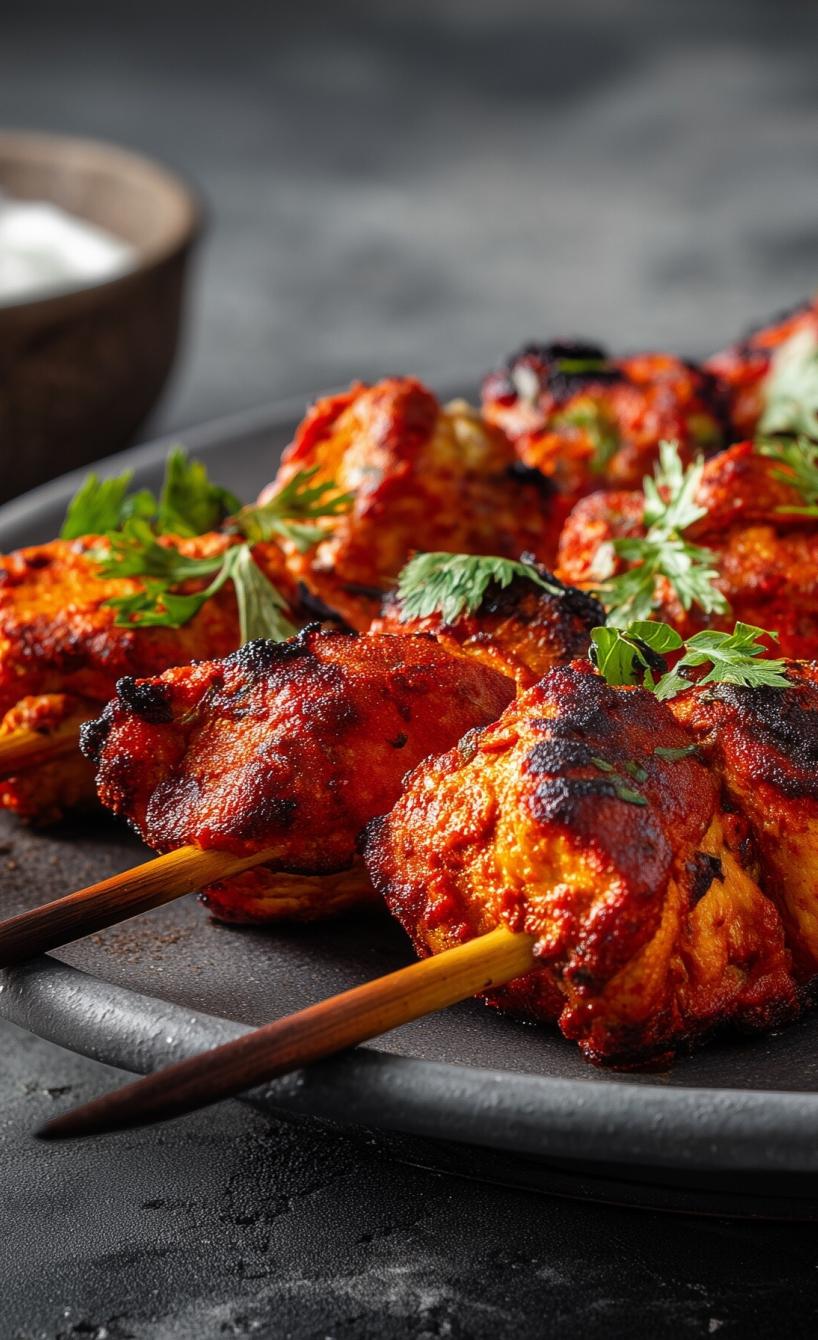 Indische Tandoori Hähnchen-Spieße