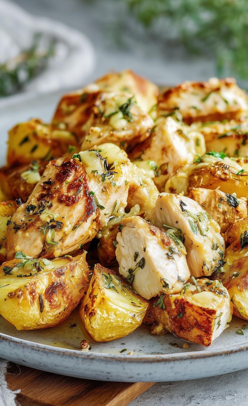 Knoblauch-Hähnchen mit Kartoffeln und Parmesan