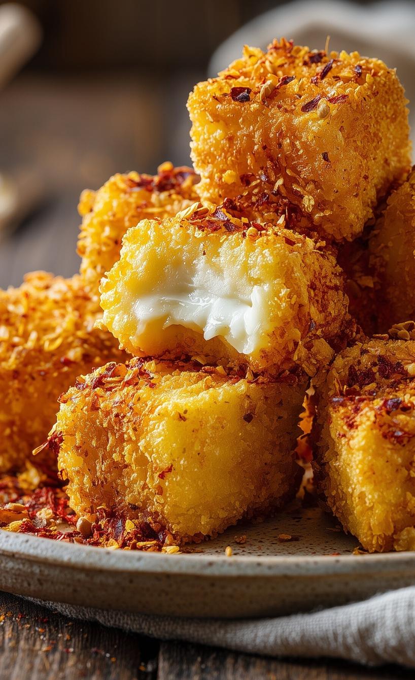 Knusprige Feta-Wüfel in Cornflakes-Panade