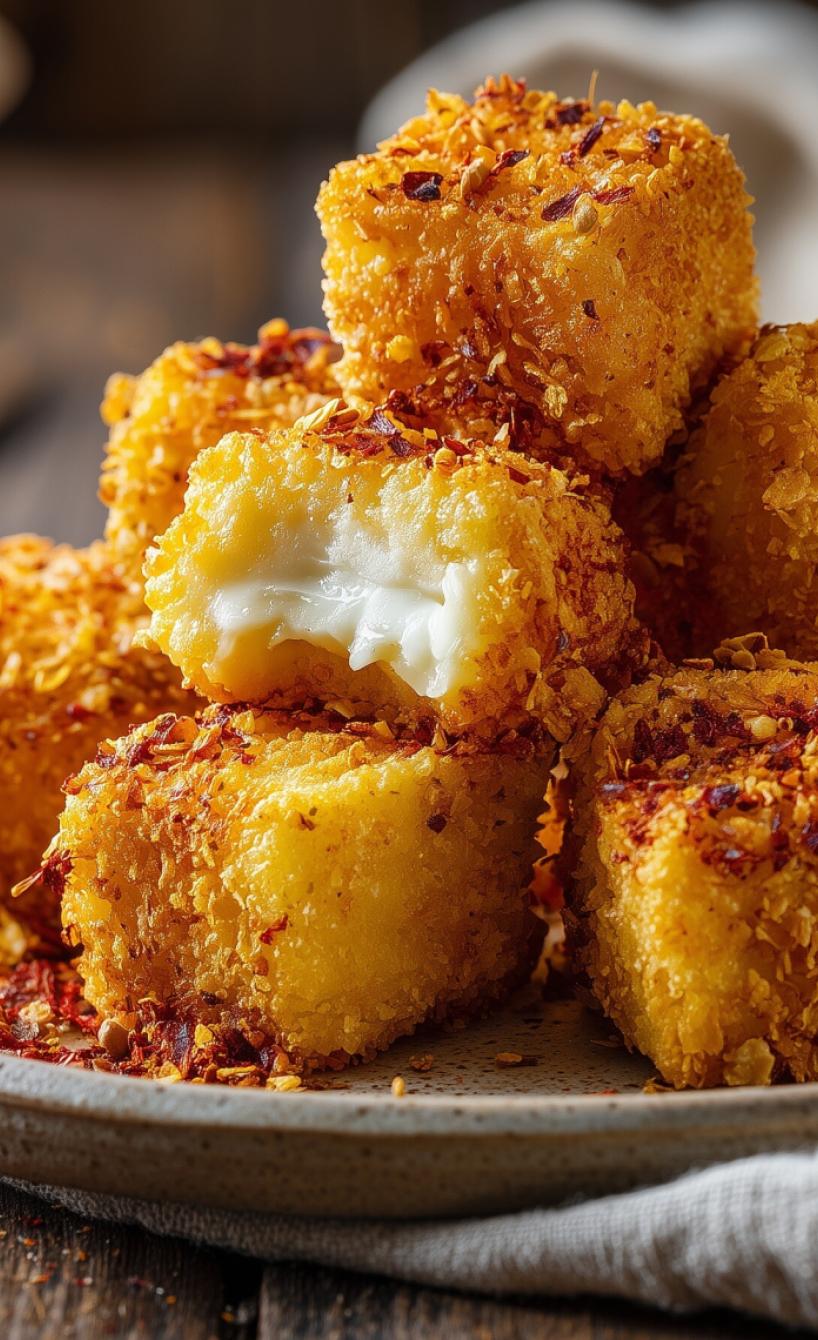 Knusprige Feta-Wüfel in Cornflakes-Panade