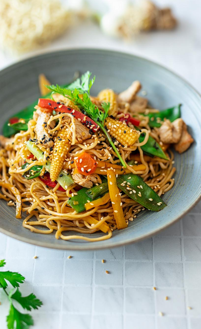 Bratnudeln mit Hähnchen