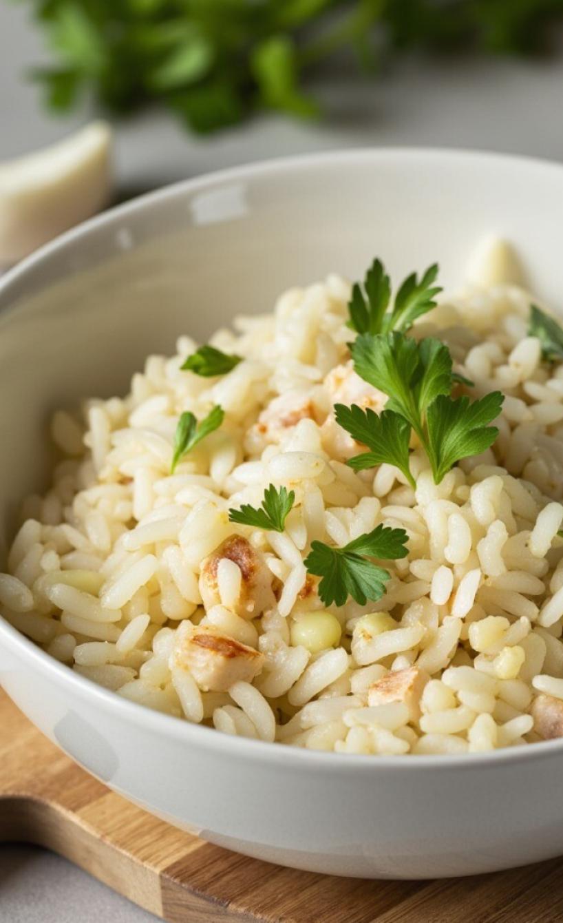 Eine Schale mit Reis vor einer Heißluftfritteuse