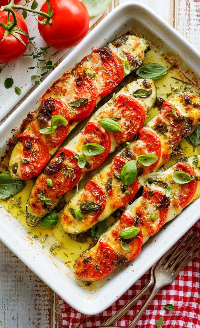 Caprese-Zucchini mit Couscousfüllung