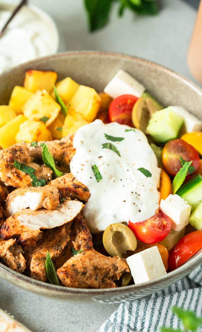 Griechische Chicken Bowl aus dem Airfryer
