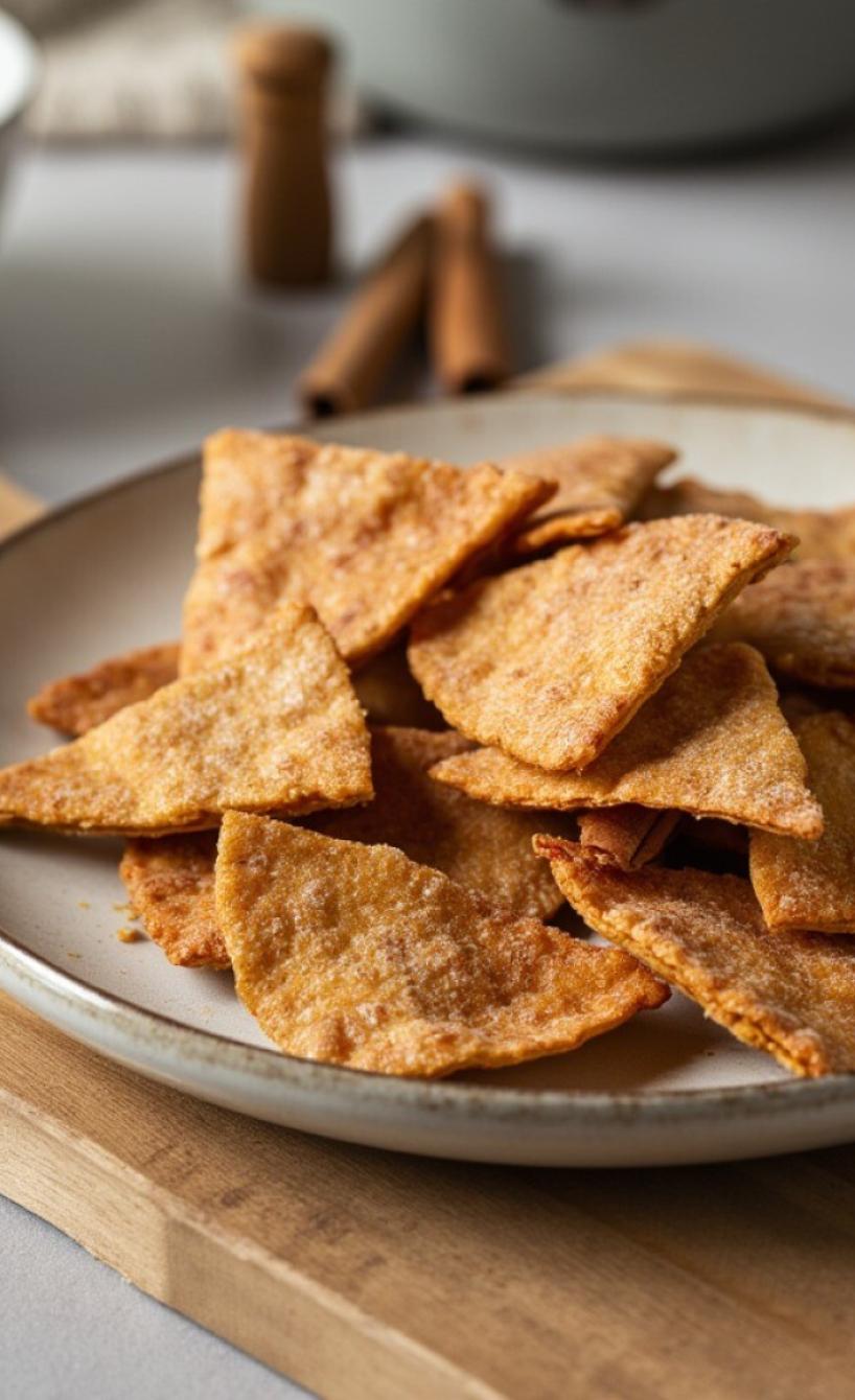 Pita-Chips mit Zimt & Zucker auf einem Teller