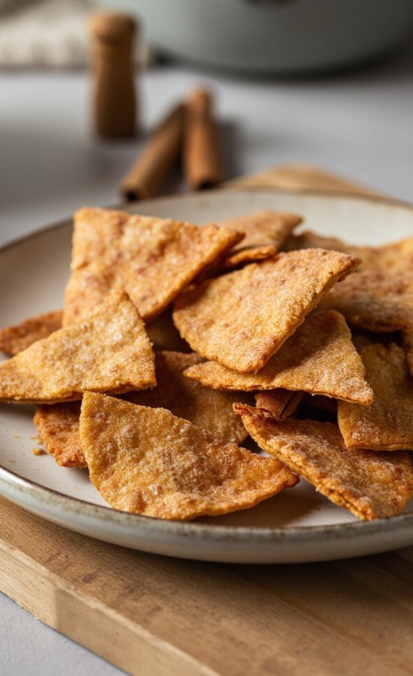 Pita-Chips mit Zimt & Zucker auf einem Teller