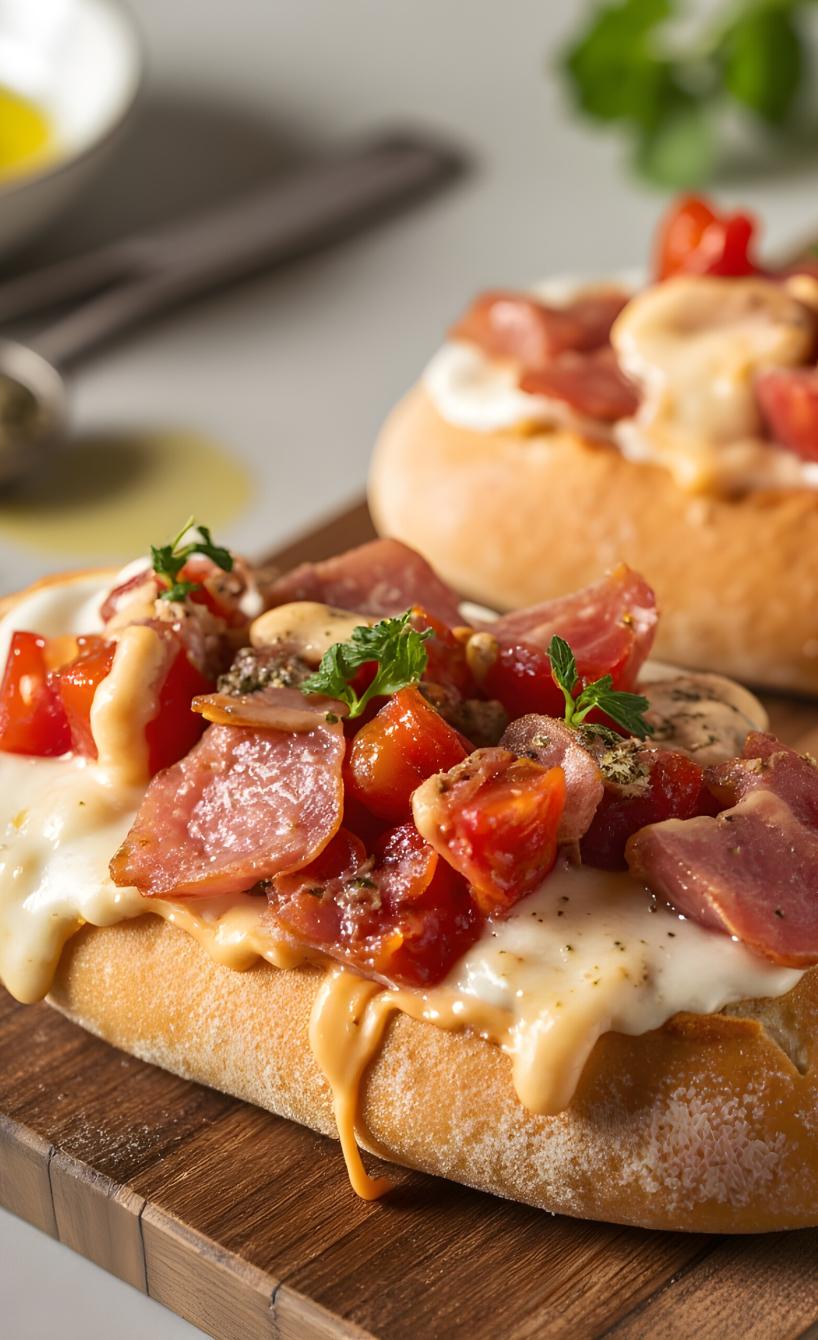 Zwei Baguettehälften mit Salami, Schinken und Käse auf einem Teller