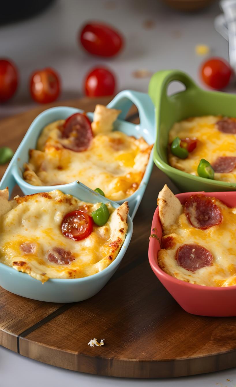 Gebackene Eier mit Käse, Gemüse und Salami in Silikonformen vor einem Airfryer