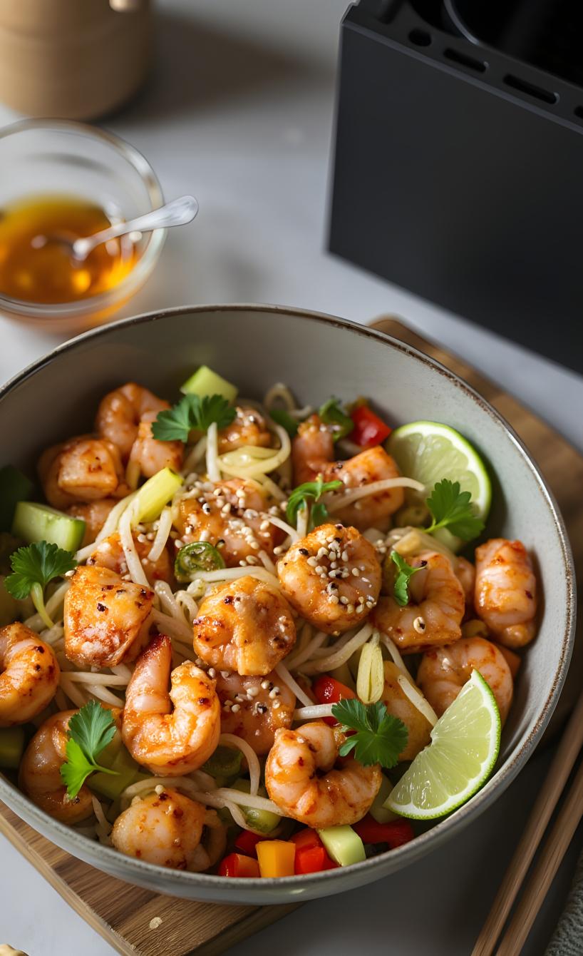 Airfryer Glasnudelsalat mit Garnelen