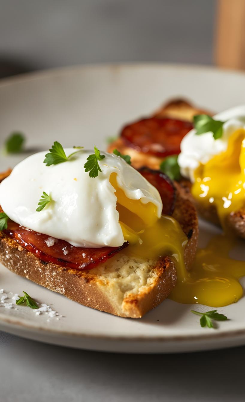 Pochierte Eier und Chorizo auf Brioche aus dem Airfryer