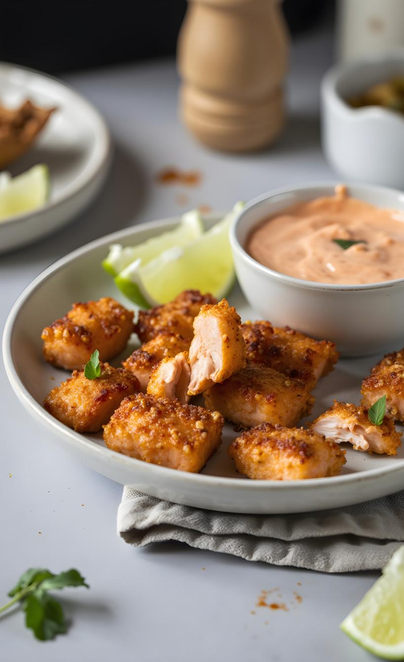 Knusprige Lachs-Häppchen mit Sriracha-Dip