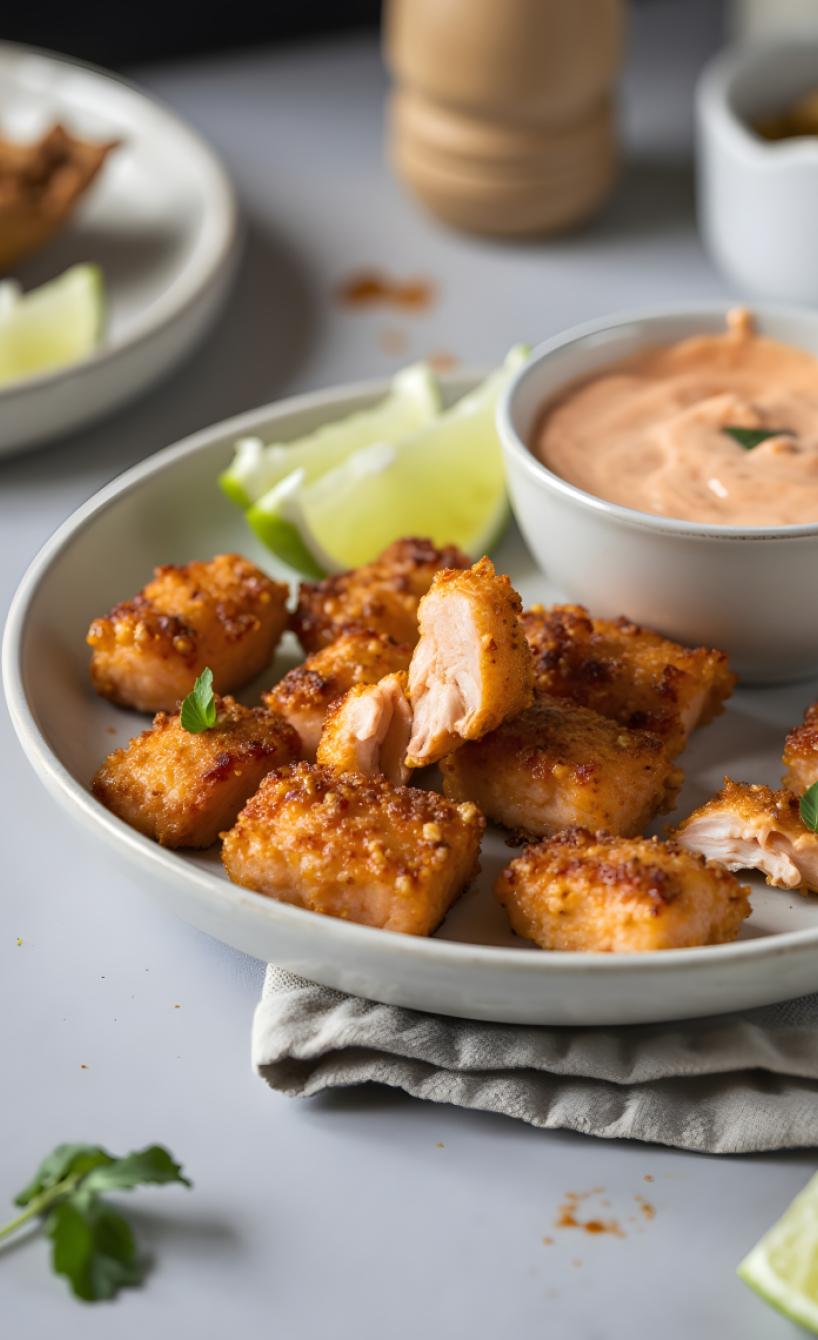 Knusprige Lachs-Häppchen mit Sriracha-Dip