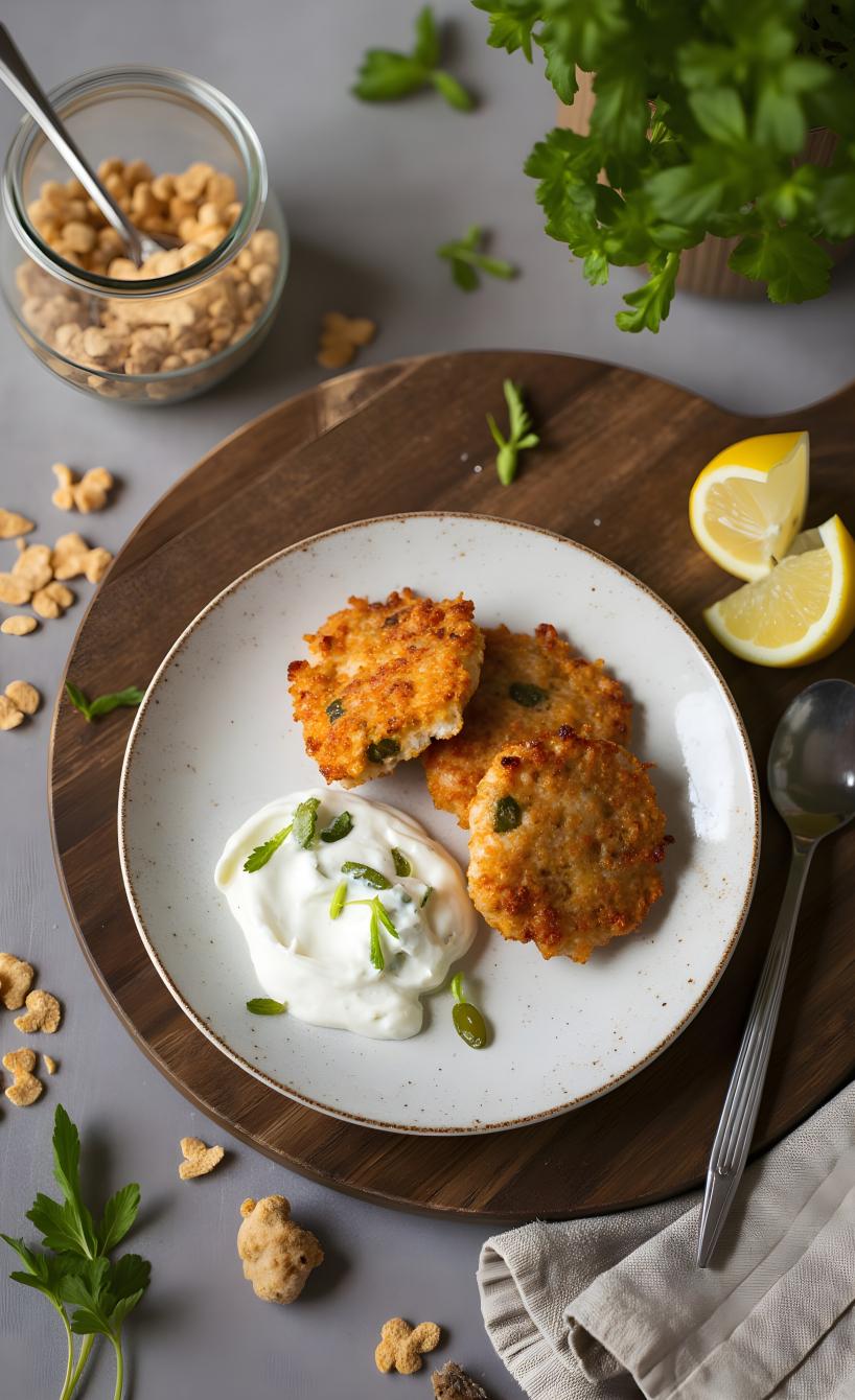 Crispy Lachsfrikadellen mit Tartar-Soße