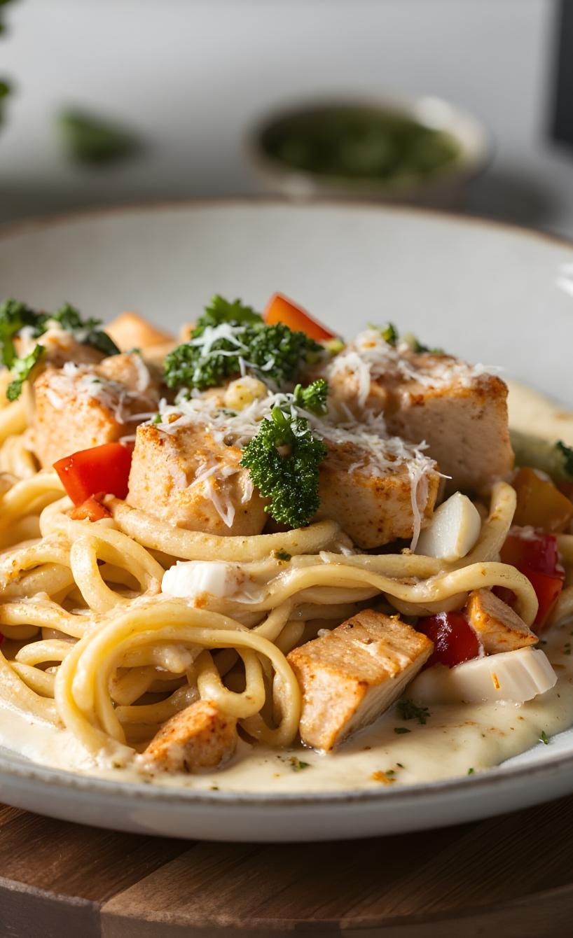 Einfache und schnelle Hähnchen-Sahne-Pasta