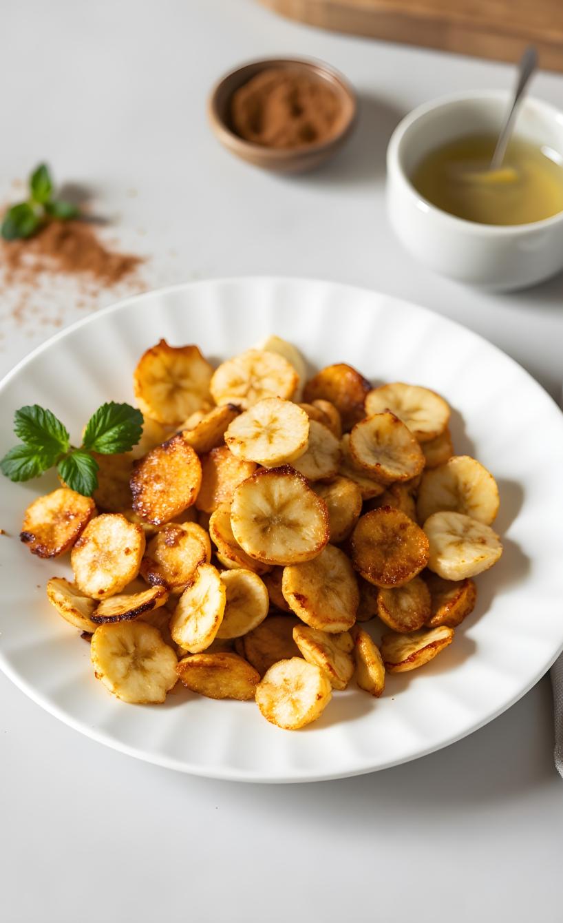 Selbst gemachte Bananenchips auf einem Teller