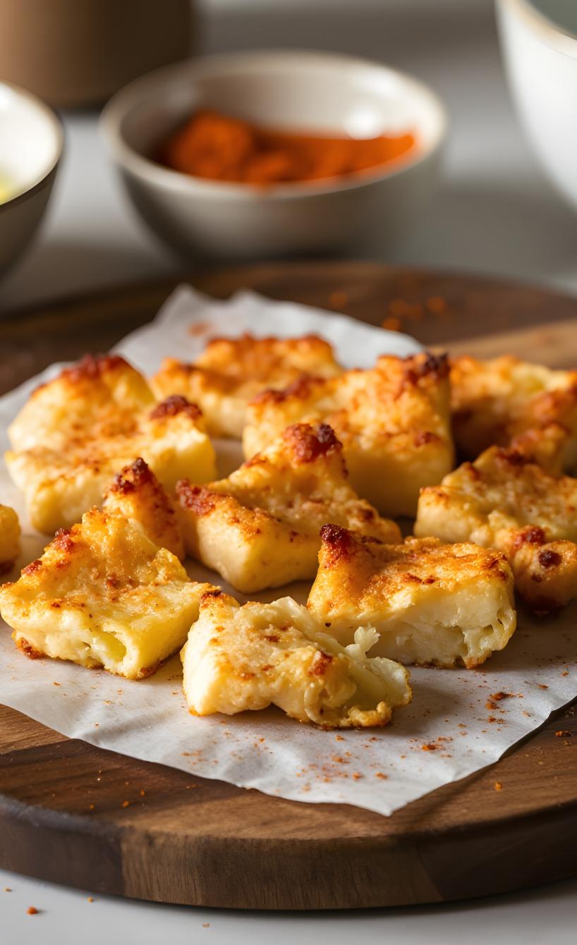 Halloumi-Häppchen auf einem Holzbrett