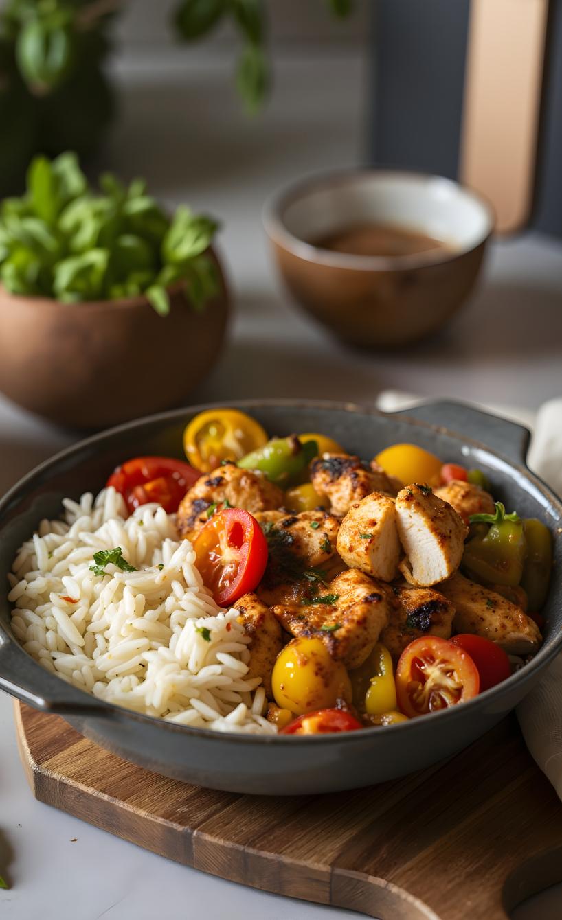 Schnelles Airfryer-Hähnchen mit Reis