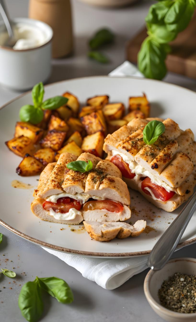 Tomaten-Mozzarella-Hähnchen mit Kartoffelwürfeln
