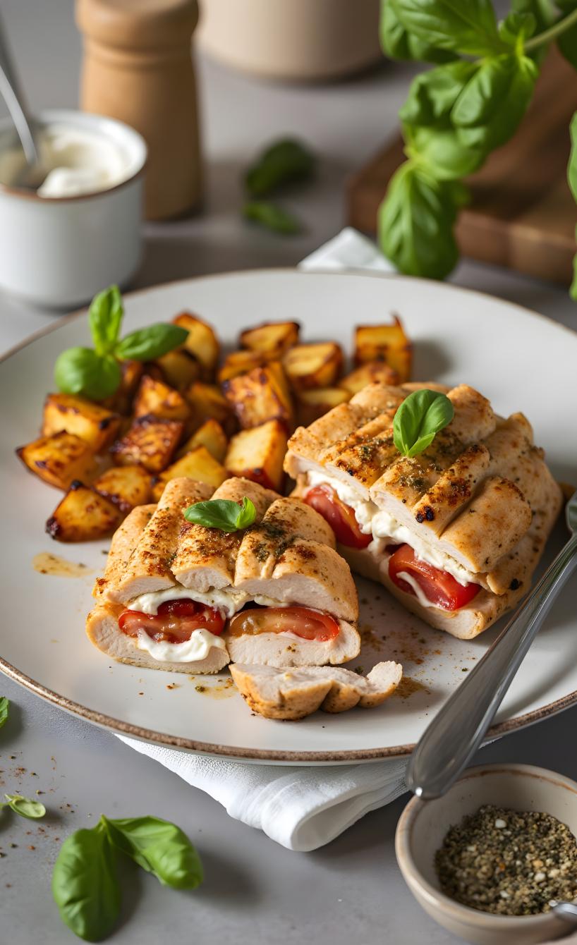 Tomaten-Mozzarella-Hähnchen mit Kartoffelwürfeln