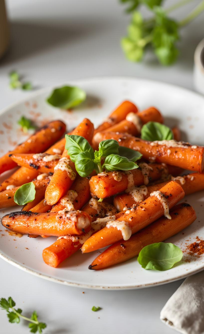 Heißluftfrittierte Karotten mit Parmesan und Gewürzen auf einem Teller