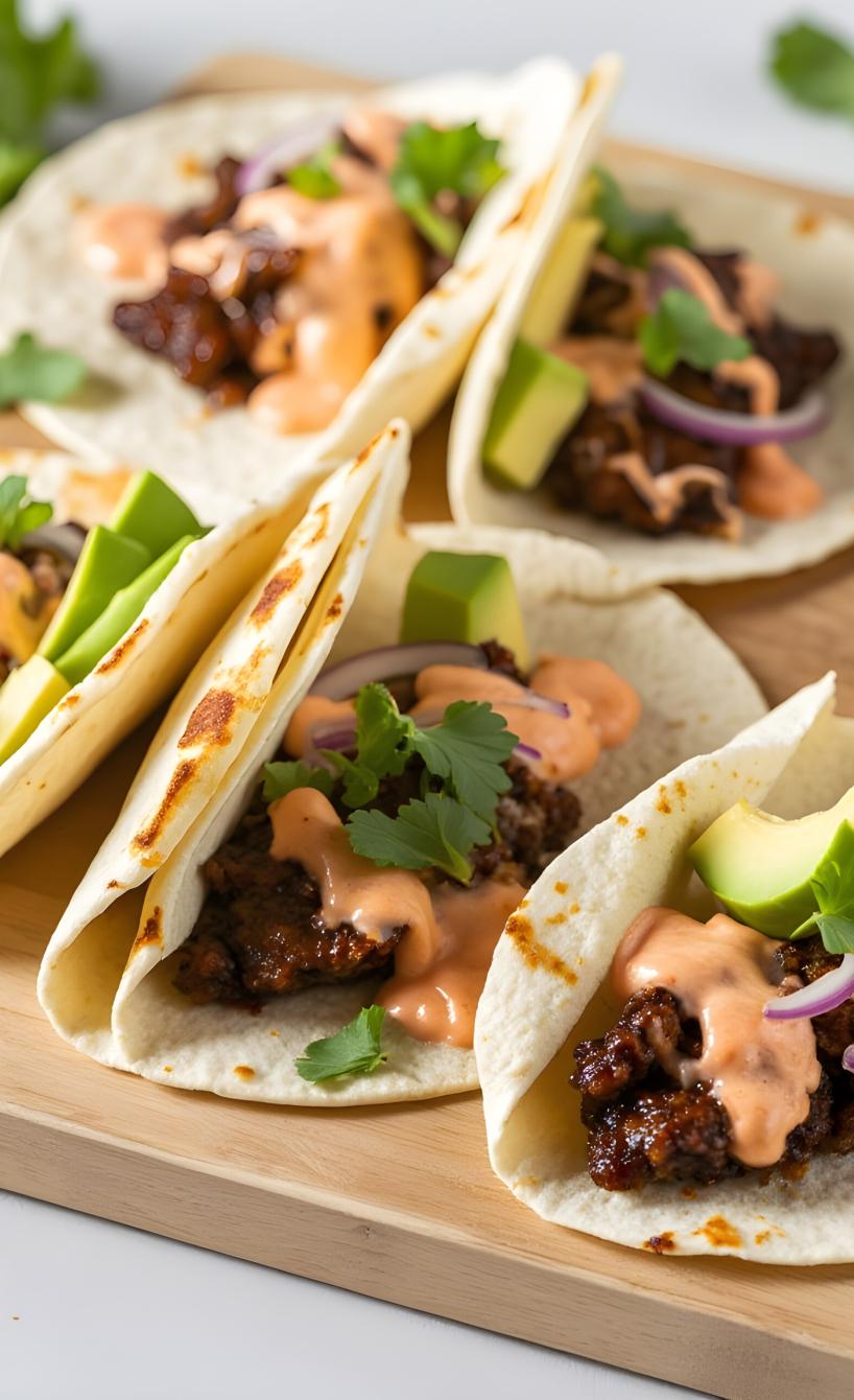 Burger-Tacos mit Sriracha-Mayonnaise 