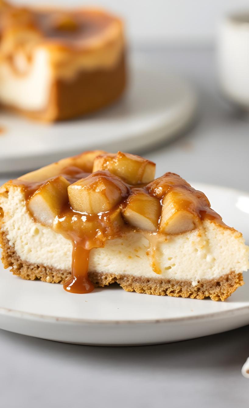 Cremiger Apfel-Karamell-Käsekuchen mit Keksboden im Airfryer
