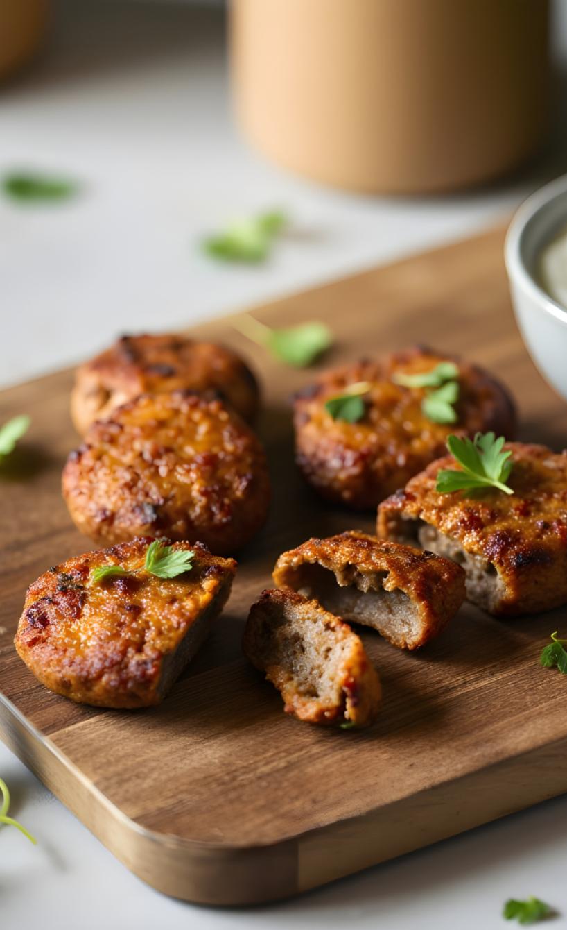 Köfte aus dem Airfryer auf einem Holzbrett