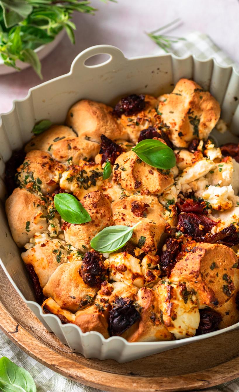 Mediterranes Zupfbrot mit Feta und getrockneten Tomaten 