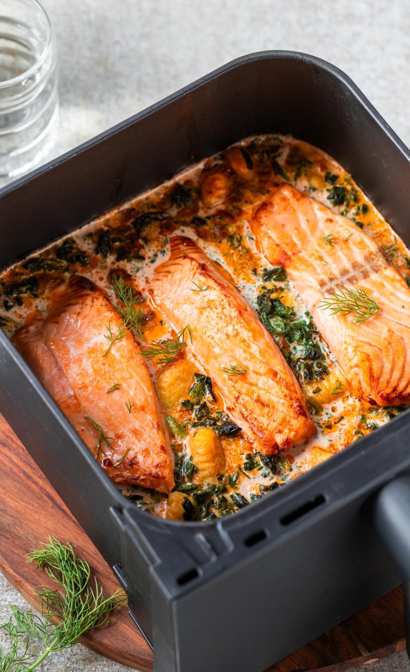 Lachs mit Gnocchi und Spinat