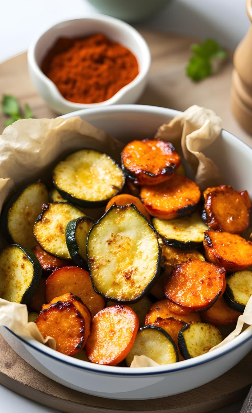 Selbstgemachte, heißluftfrittierte Gemüsechips in einem Korb