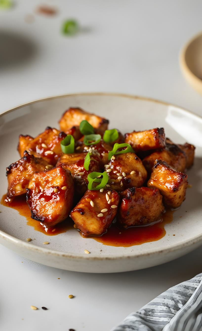 Koreanisch mariniertes Hähnchen heißluftfrittiert auf einem Teller