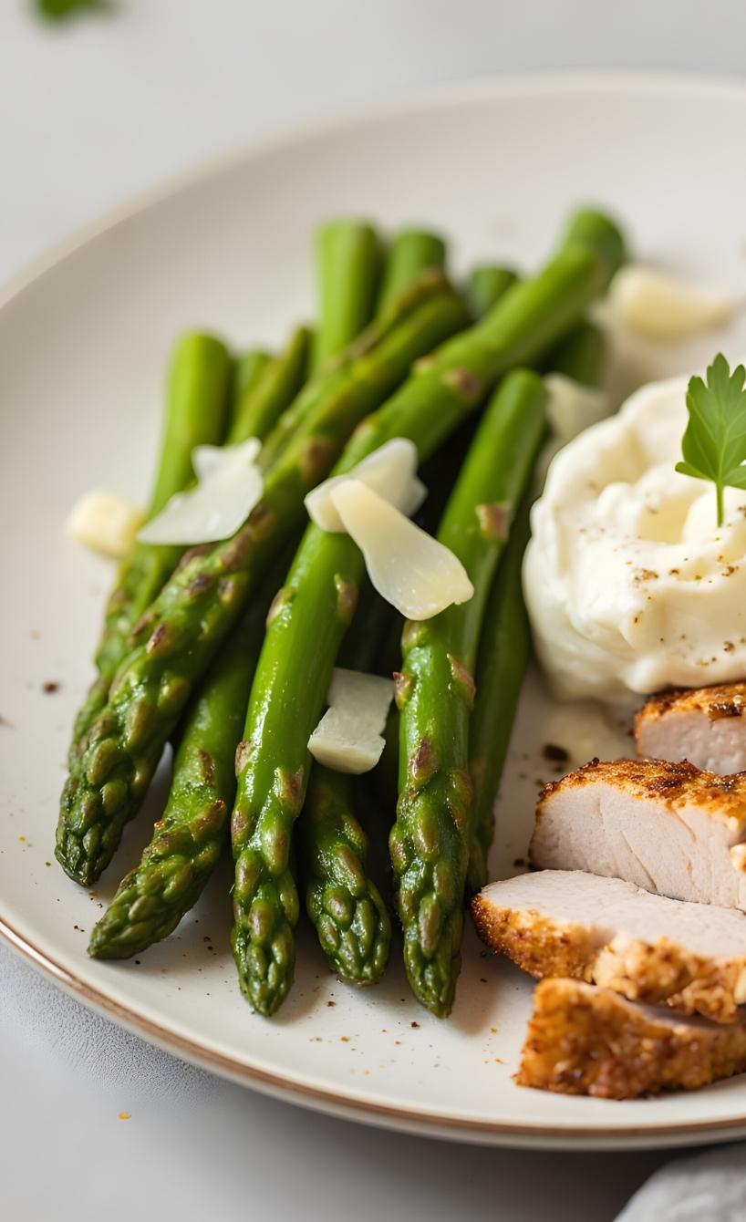 Schwein mit Spargel und Kartoffelpüree