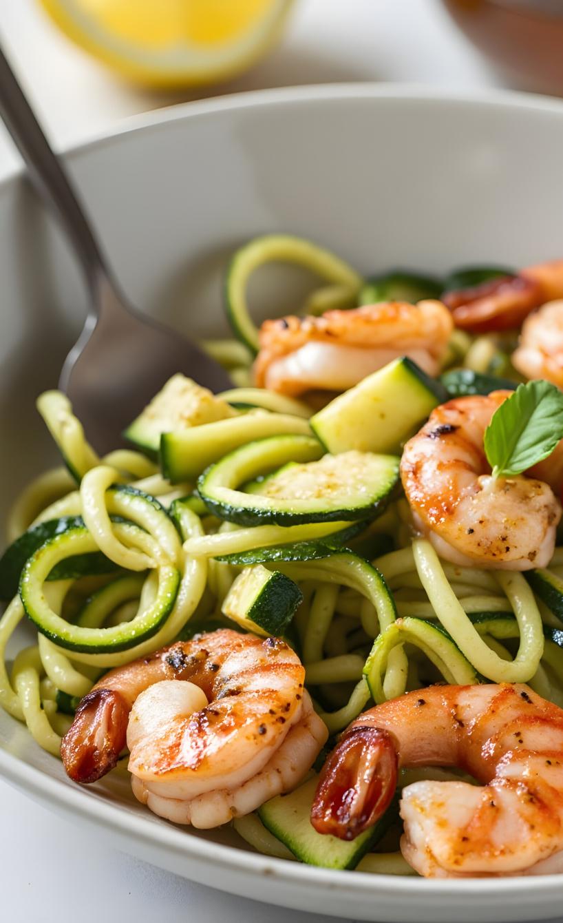 Schnelle Low-Carb-Zucchini-Spaghetti mit Garnelen