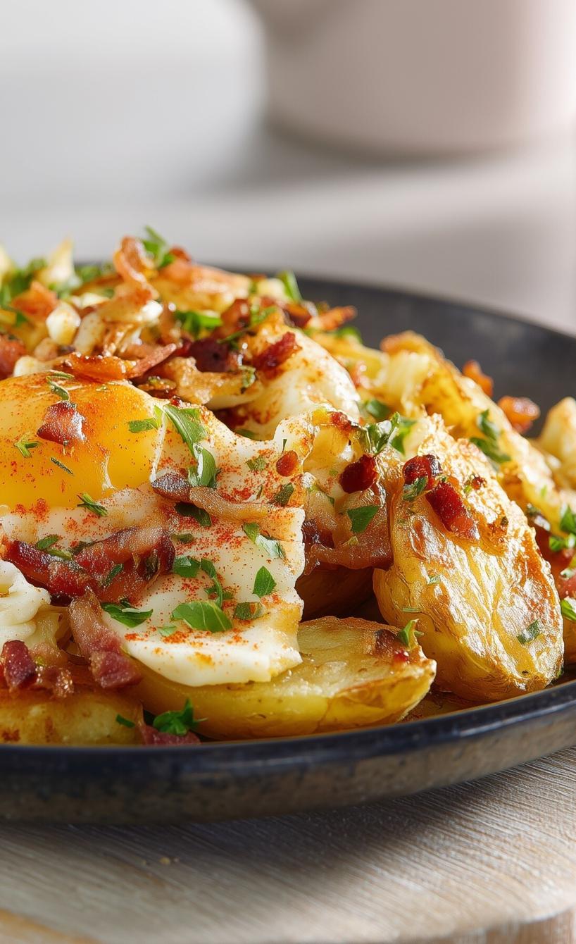 Deftiges Bauernfrühstück mit Kartoffeln, Speck & Ei