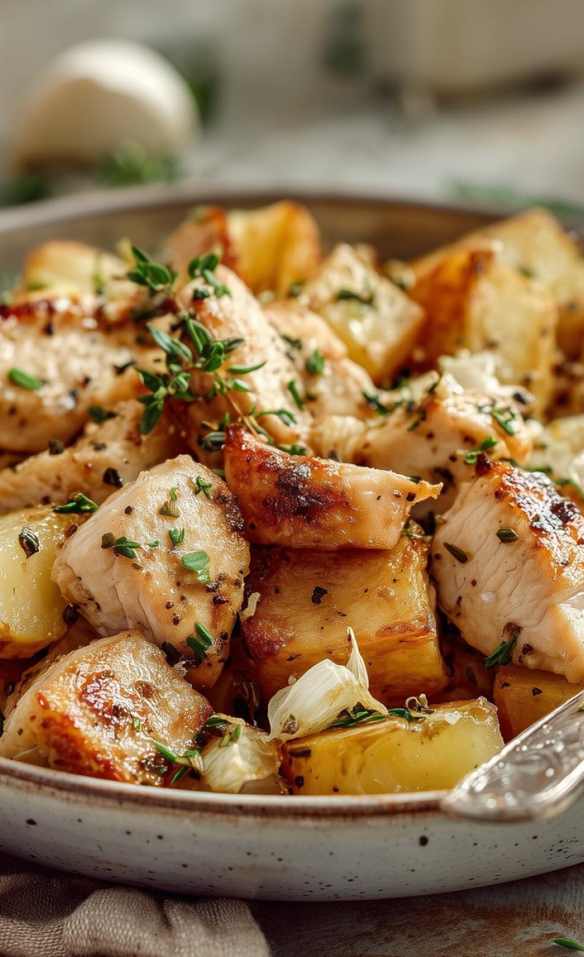 Knoblauch-Hähnchen mit Kartoffeln und Parmesan