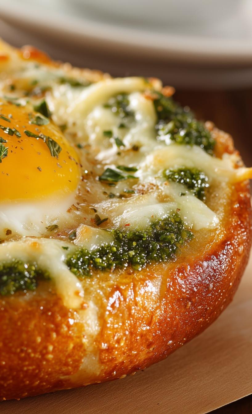 Knuspriger Bagel mit Ei und Pesto