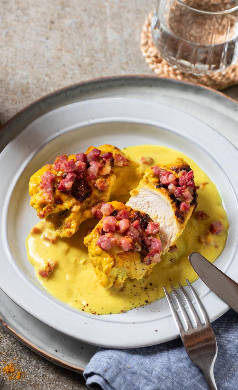 Knuspriges Honig-Senf-Hähnchen mit Bacon