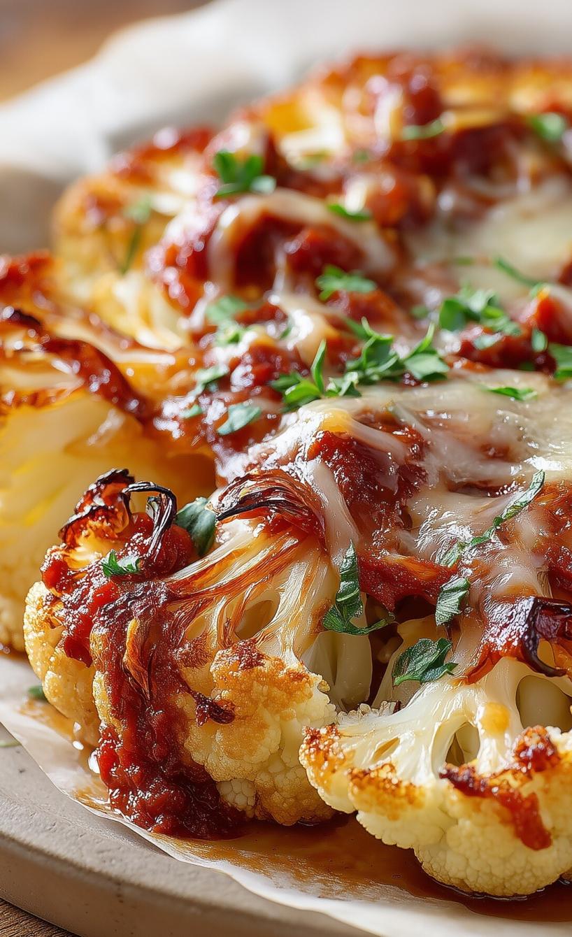 Überbackene Blumenkohlsteaks mit Tomatensauce
