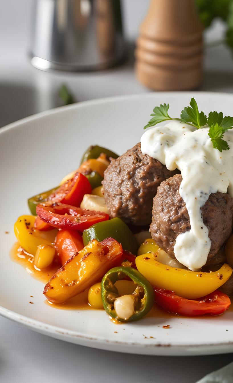 Saftige Hackbällchen mit Frischkäsesauce und Paprika